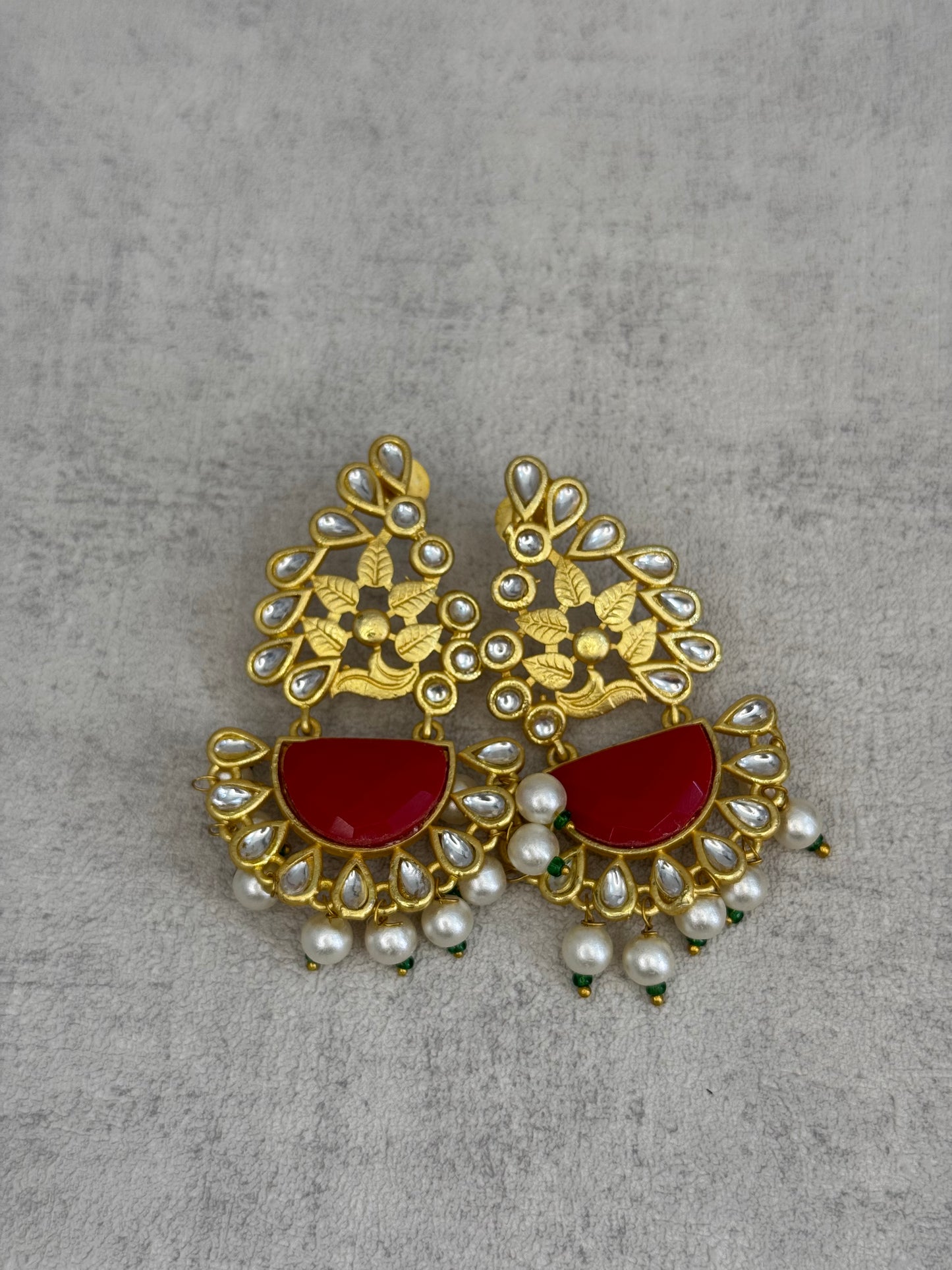 Ayura Designs Vaanya Earrings – Red Kundan & Pearl Earrings