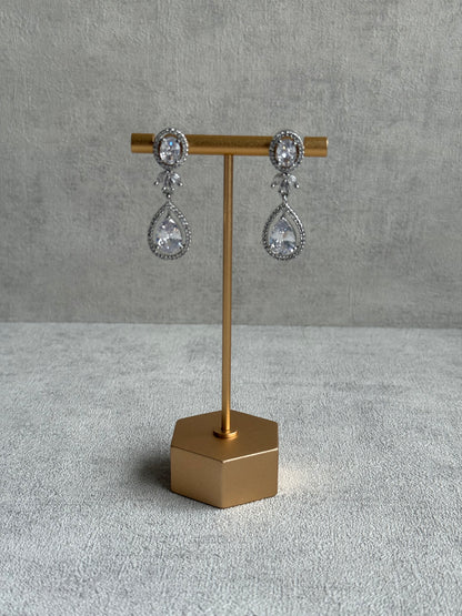 Ayura Designs Grace Set with Necklace & Earrings – Pear-Cut Moissanite Stones, Halo Detailing & Antique Silver Finish