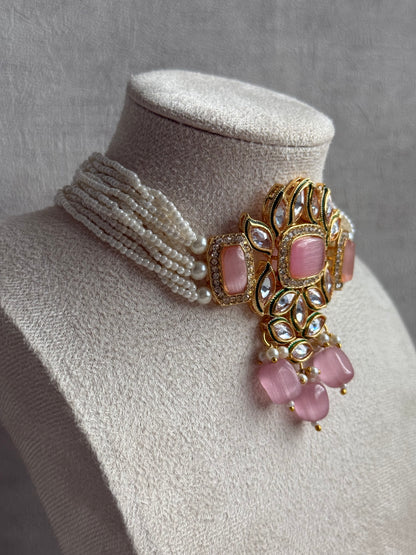 Ayura Designs Raaz Set with Necklace & Earrings – Blush Pink Stones, Kundan Detailing & Antique Gold Finish