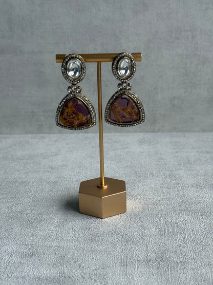 Ayura Designs Florence Earrings – mirror cut studs with Berry Pink Marble Resin & Crystal Borders