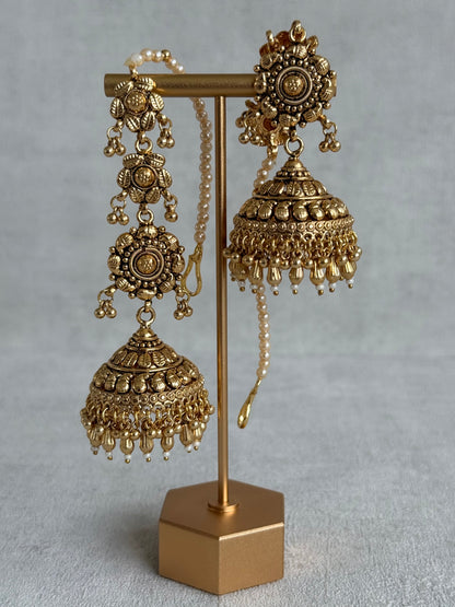 Ayura Designs Amani Sahare Jhumkis – Antique Gold Finish