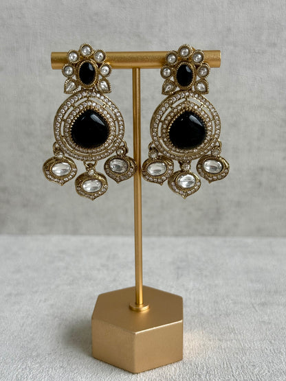 Ayura Designs Rahi Necklace Set with Earrings & Tikka – Black Stones with Mirror-Cut Detailing & Pearl Strands