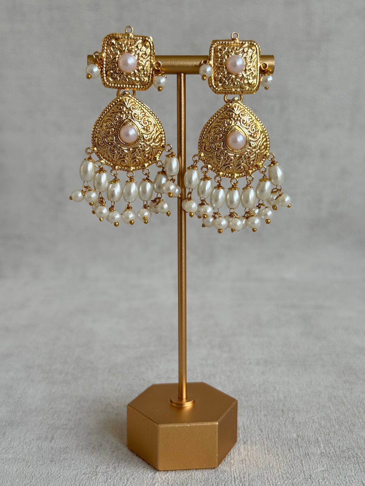Ayura Designs Chetna Choker Set with Earrings & Tikka – Ivory Pearl Beads & Pearl Drops with Pipal Patti Detailing