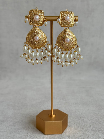 Ayura Designs Chetna Choker Set with Earrings & Tikka – Ivory Pearl Beads & Pearl Drops with Pipal Patti Detailing