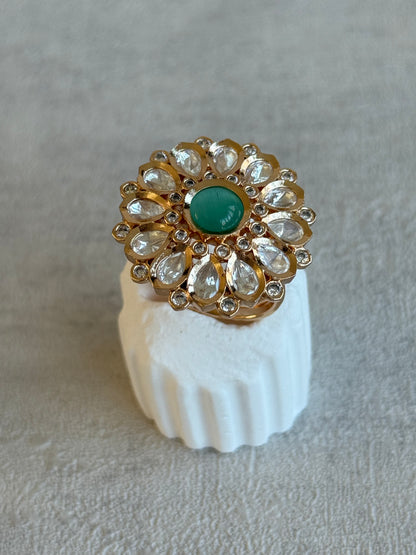 Ayura Designs Luisa Adjustable Ring – Mint Centre Stone with Crystal Petal Detailing