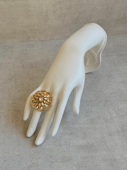 Ayura Designs Elisa Adjustable Ring – Moissanite Floral Ring with Clear Crystal Centre & Crystal Border