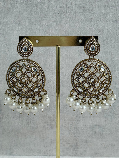Ayura Designs Tanya Bridal Set with Necklace, Earrings & Tikka – Ivory Pearls, Mirror-Cut Stones & Antique Gold Finish