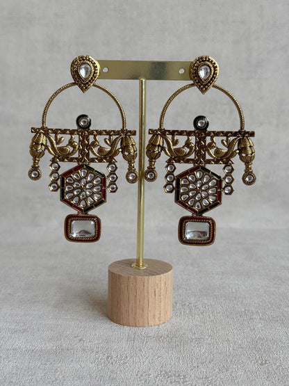 Ayura Designs Irene Earrings – Green & Pink Kundan, Meenakari & Crystal Peacock Chandeliers in Gold