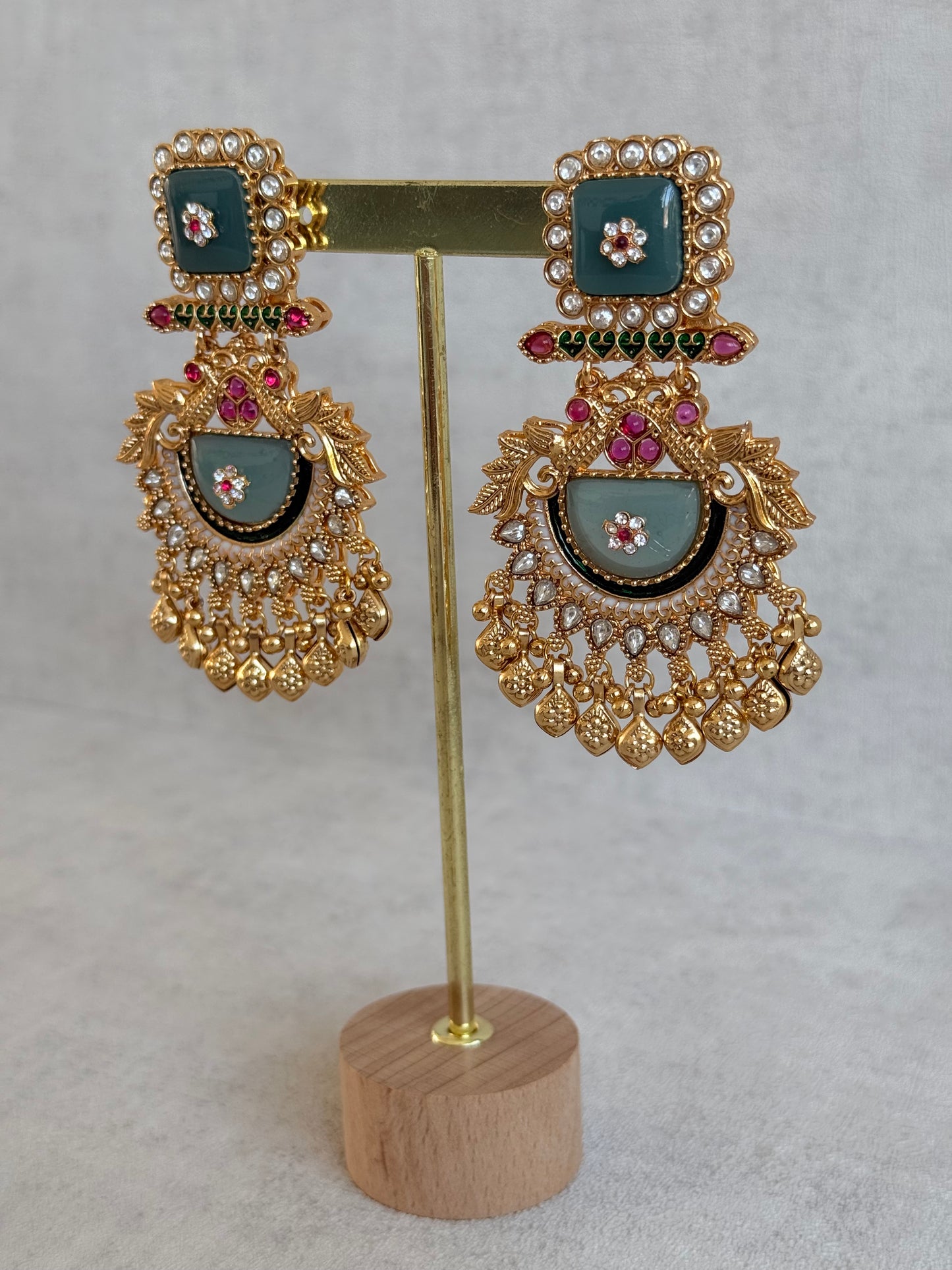 Ayura Designs Aranya Earrings – Sage Green & Rani Pink Statement Earrings