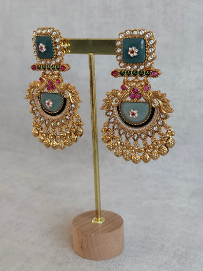 Ayura Designs Aranya Earrings – Sage Green & Rani Pink Statement Earrings