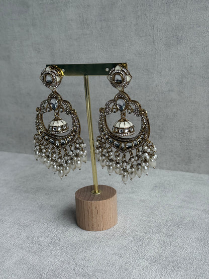 Ayura Designs Reha Earrings – Statement Chandbalis with Ivory Pearls & Mirror-Cut Stones
