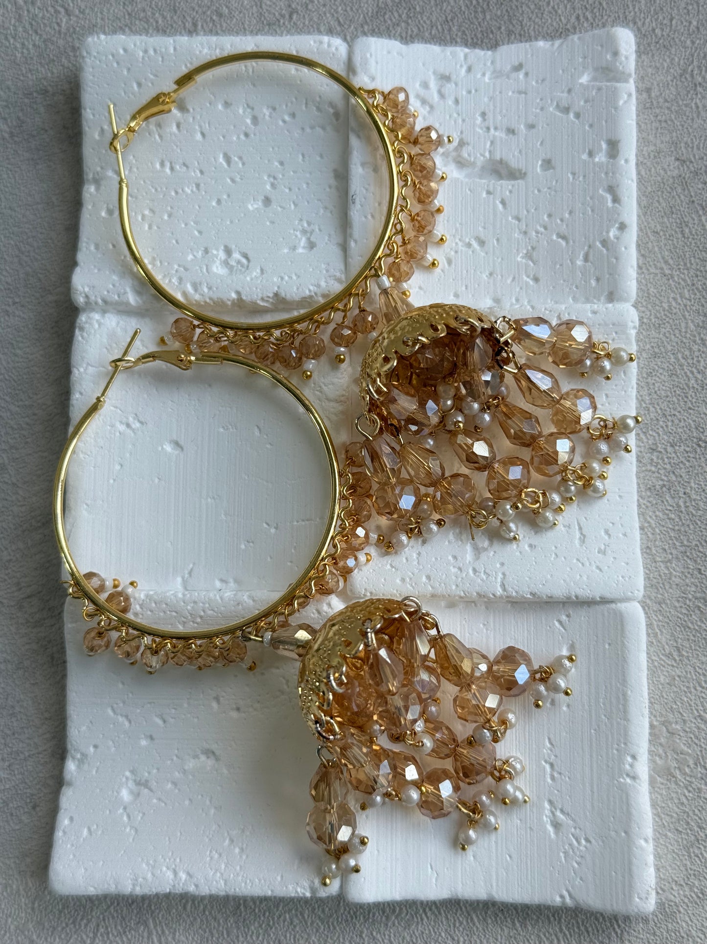 Ayura Designs Surbhi Balis – Champagne Crystals & Pearls in Gold Finish