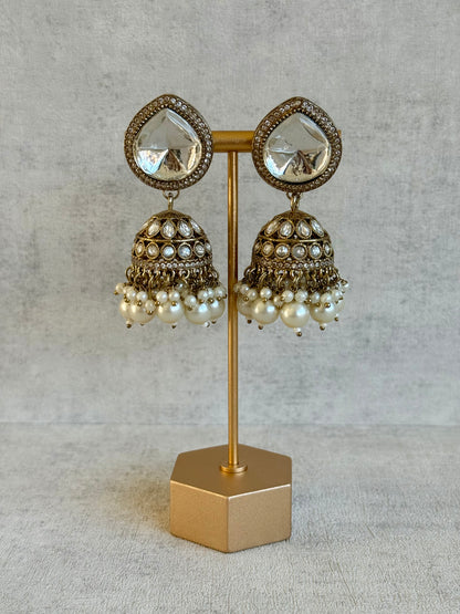 Ayura Designs Brielle Set – Necklace & Jhumkis with Mirror-Cut Stones & Ivory Pearls