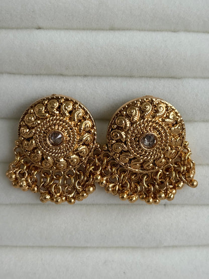 Ayura Designs Deesha Stud Earrings – Gold Finish with Crystal & Ghungroo Detailing