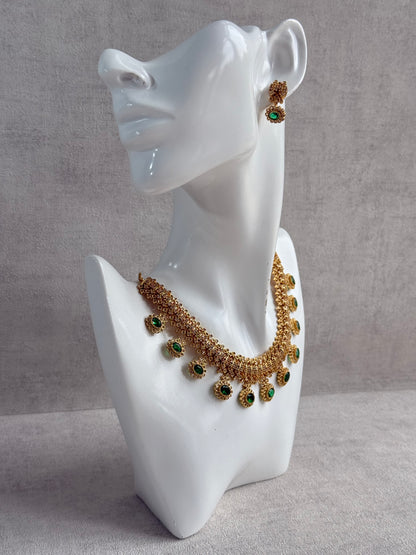 Ayura Designs Elisha Necklace Set with Earrings – Emerald Green & Crystal Stone Detailing