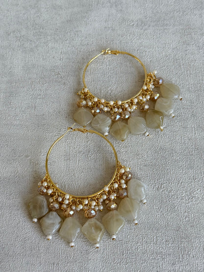 Ayura Designs Heer Balis – Gold Hoops with Cashmere Marble Beads, Pearls & Crystal Detailing
