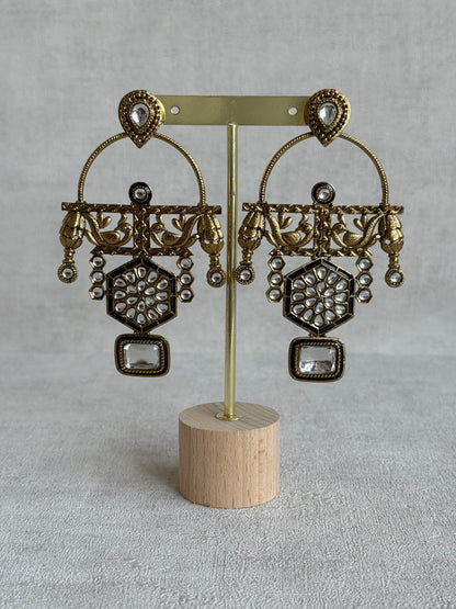 Ayura Designs Irene Earrings – Navy Blue Kundan, Meenakari & Crystal Peacock Chandeliers in Gold