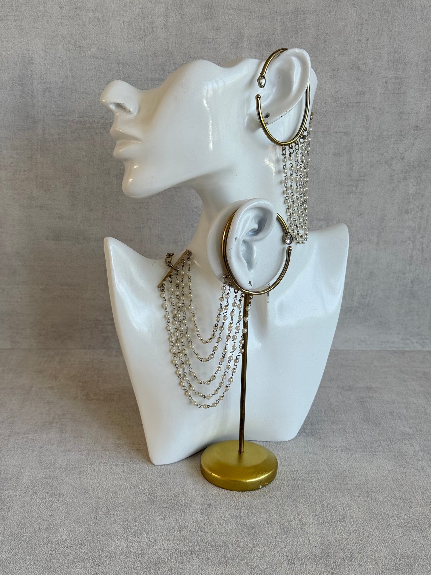 Ayura Designs Anvika Hair Chain Ear Cuffs with Pearl Sahare – Gold Finish & Pearl Detailing