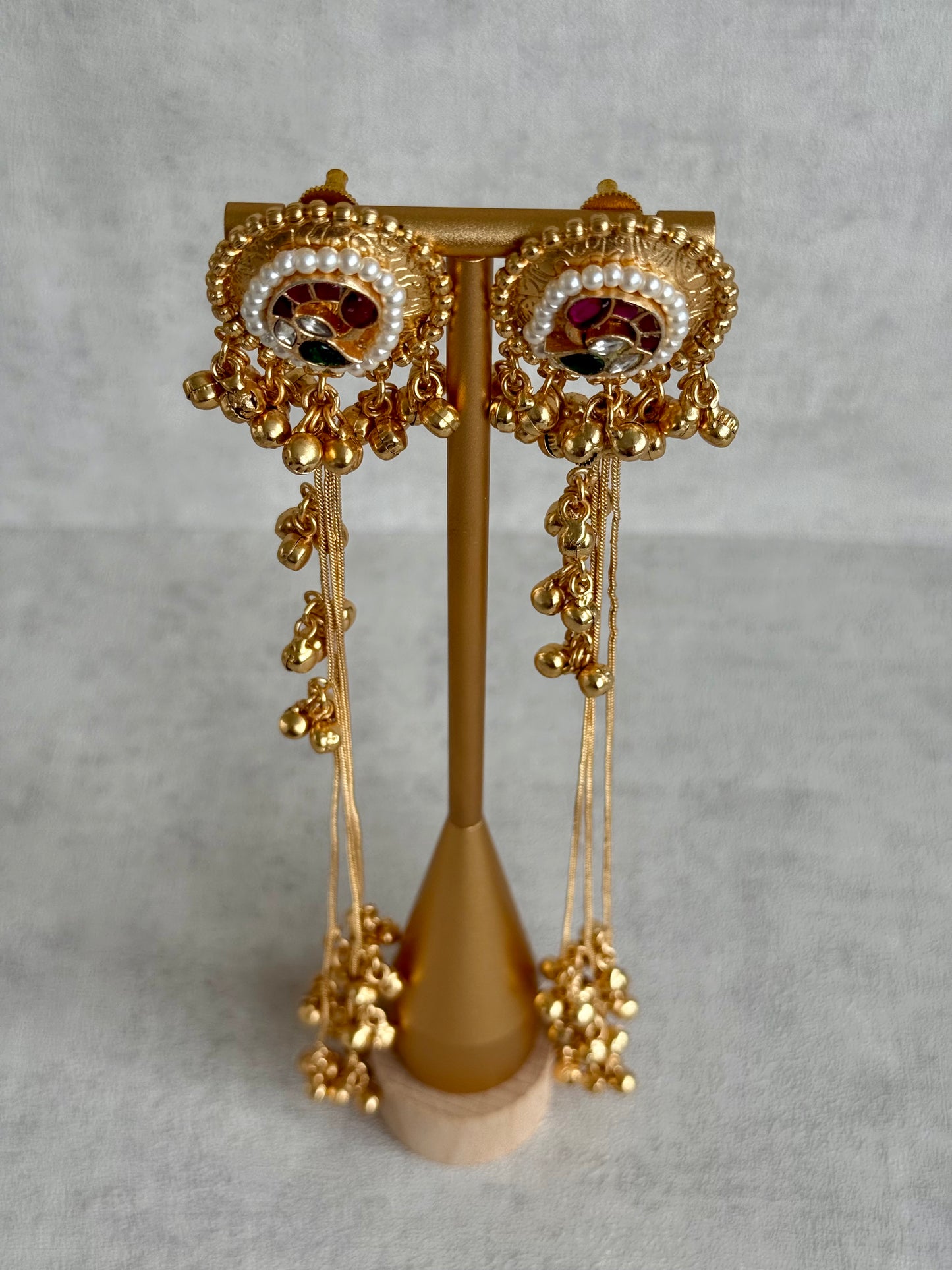 Ayura Designs Hans Earrings – Kashmiri-Inspired Meenakari with Ruby, Emerald & Pearl Detailing