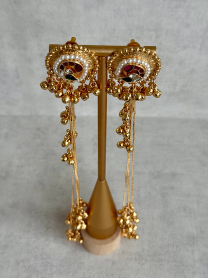 Ayura Designs Hans Earrings – Kashmiri-Inspired Meenakari with Ruby, Emerald & Pearl Detailing