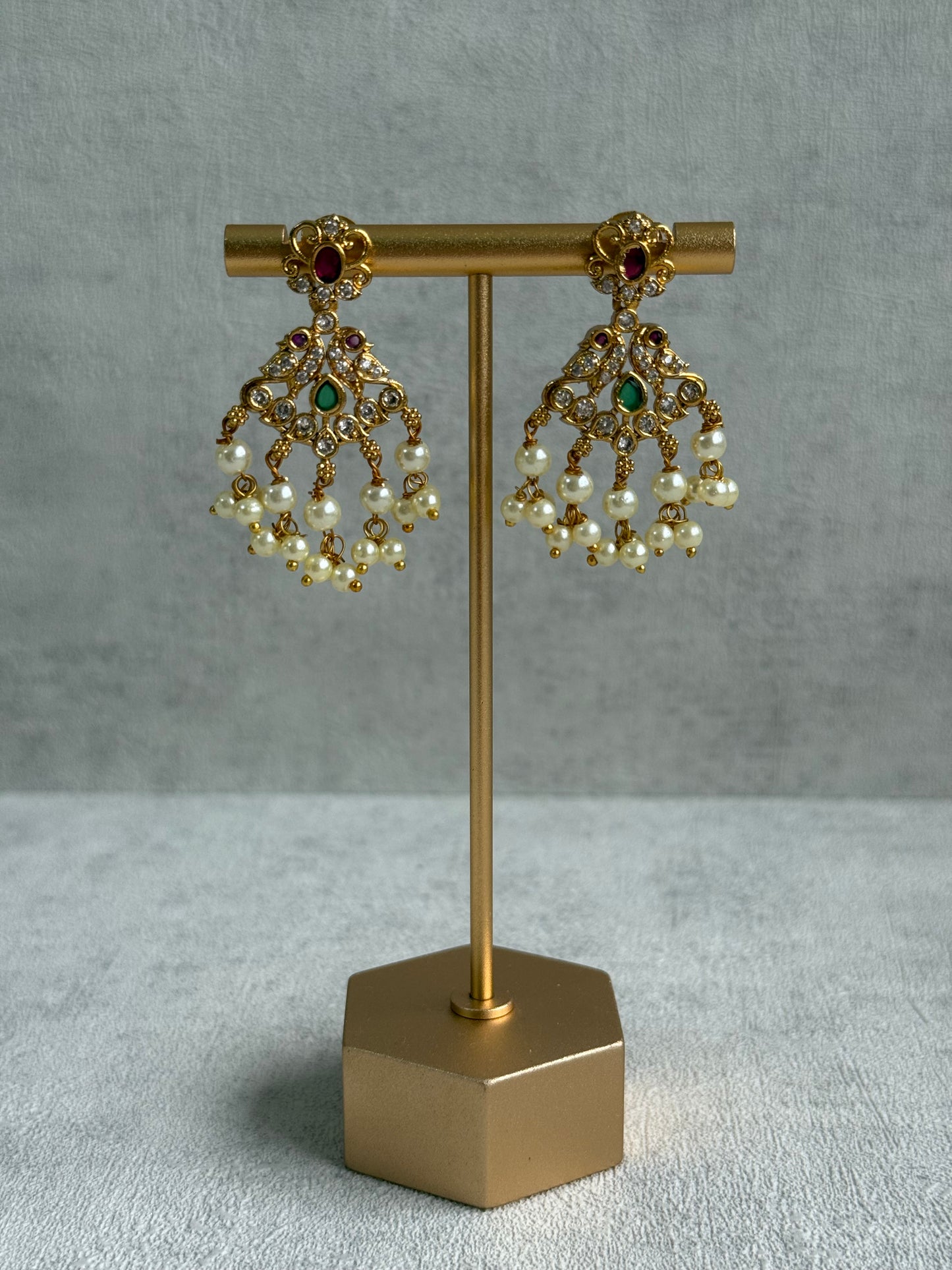 Ayura Designs Tanvi Set – Antique Gold Necklace & Earrings with Kundan, Ruby, Emerald & Pearl Detailing