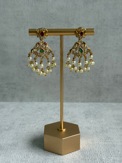 Ayura Designs Tanvi Set – Antique Gold Necklace & Earrings with Kundan, Ruby, Emerald & Pearl Detailing