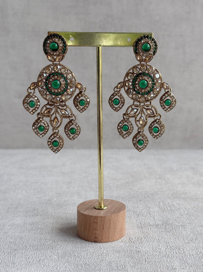 Ayura Designs Vanika Earrings – Emerald Green & Champagne Crystal Gold Finish
