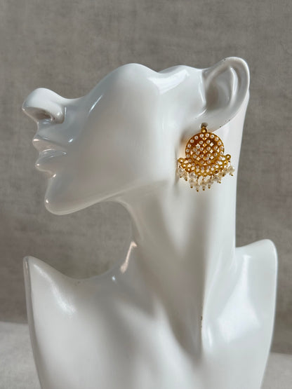 Ayura Designs Riwaaz Earrings – Pearl Stud Earrings with Antique Gold Filigree & Pearl Drops