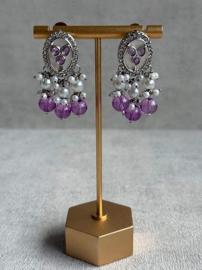 Ayura Designs Linza Set – Necklace, Earrings & Tikka in Lilac & Pearl with Silver Finish