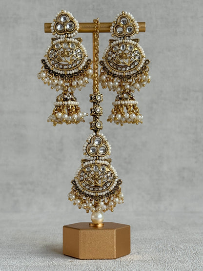 Ayura Designs Krisha Tikka Set with Earrings – Kundan Floral Design & Pearl Jhumkis