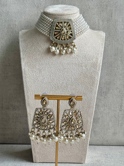 Ayura Designs Zeenat Set – Gold & Ivory Pearl Kundan Choker with Earrings