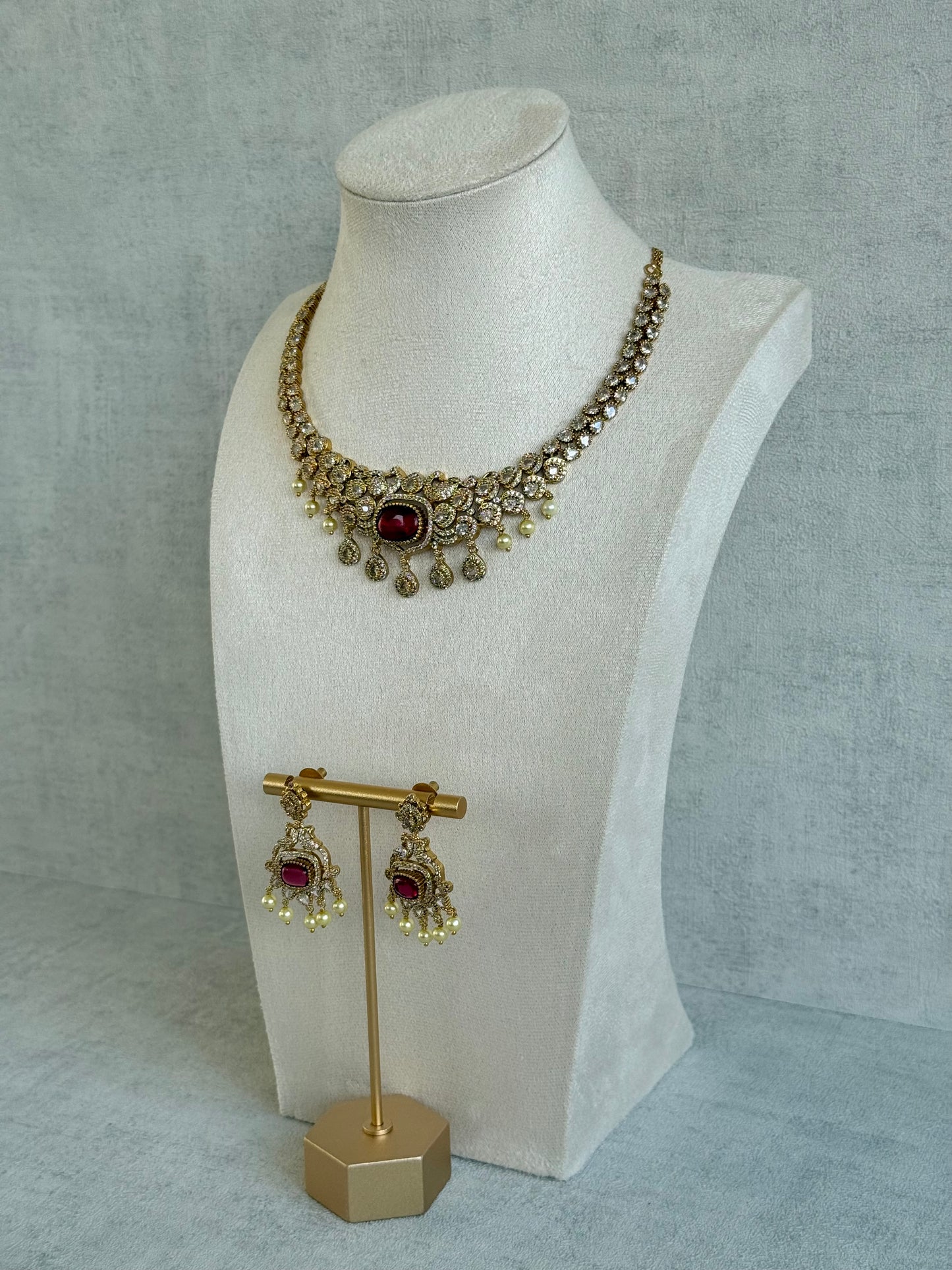 Ayura Designs Amreen Set with Earrings – Interchangeable Centre Stones with Peacock Motifs, Crystal Detailing & Pearl Drops