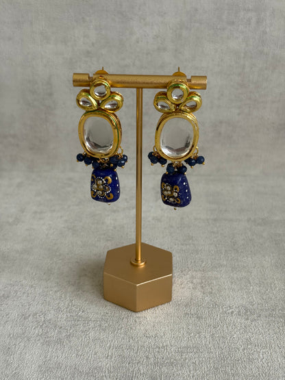 Ayura Designs Gyan Set With Choker And Earrings – Kundan Stones And Navy Blue Meenakari Drops
