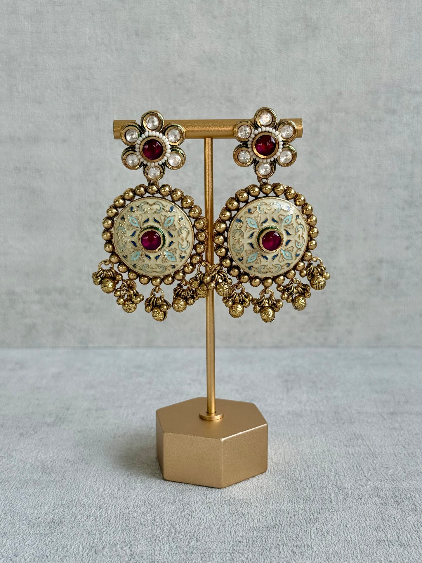 Ayura Designs Zayna Set with Necklace & Earrings – Ivory Meenakari with Rani Pink Stones