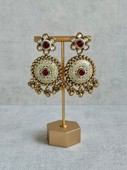 Ayura Designs Zayna Set with Necklace & Earrings – Ivory Meenakari with Rani Pink Stones