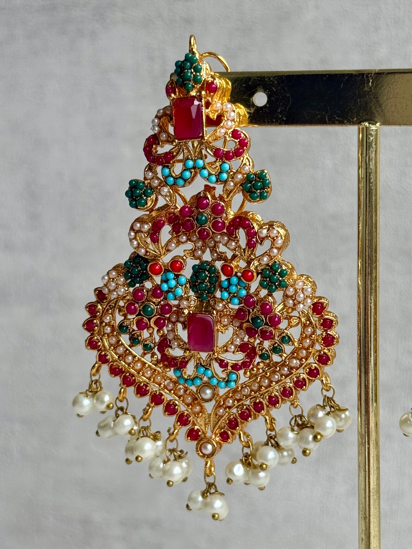 Ayura Designs Rumi Earrings – Meenakari with Ruby, Turquoise & Pearl Detailing