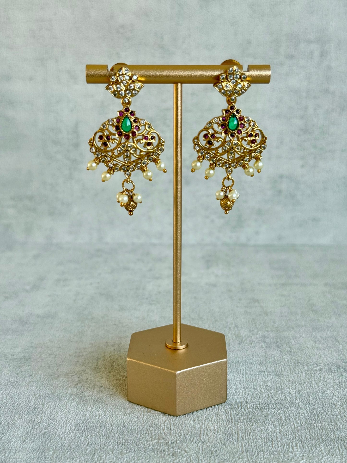 Ayura Designs Joya Set with Necklace, Earrings & Tikka – Kundan Detailing, Pink & Green Stones with Pearl Drops