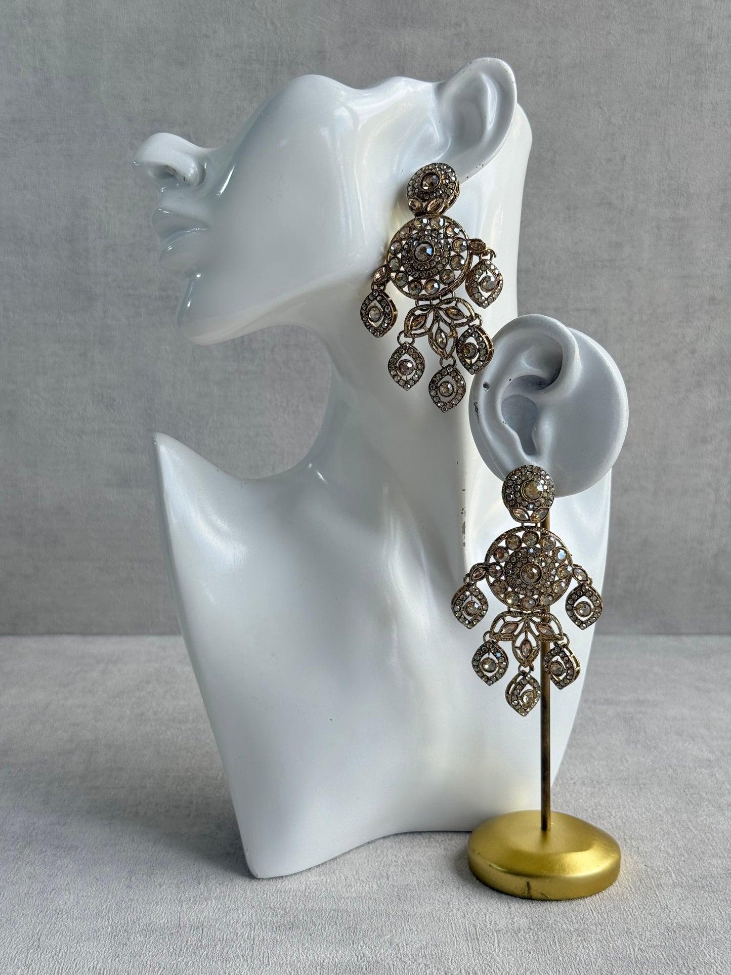 Ayura Designs Vanika Earrings – Champagne Crystal Gold Finish