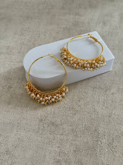 Ayura Designs Virsa Bali – Pearl-Embellished Gold Hoops