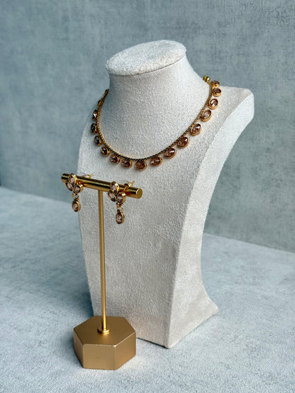 Ayura Designs Dhruvika Set – Necklace & Earrings with Champagne-Toned Stones & Antique Gold Finish