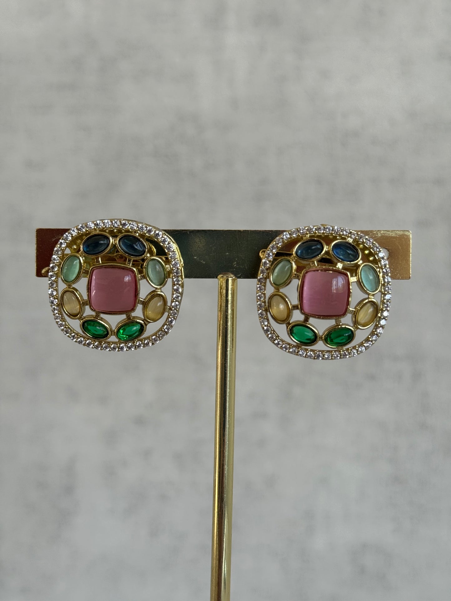 Ayura Designs Kiara Choker Set with Stud Earrings – Multicolour Stones, Moissanite Brilliance & Antique Gold Finish