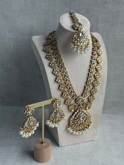 Ayura Designs Javeria Set with Earrings & Tikka – Ivory Pearls, Mirror Kundan & Gold Finish