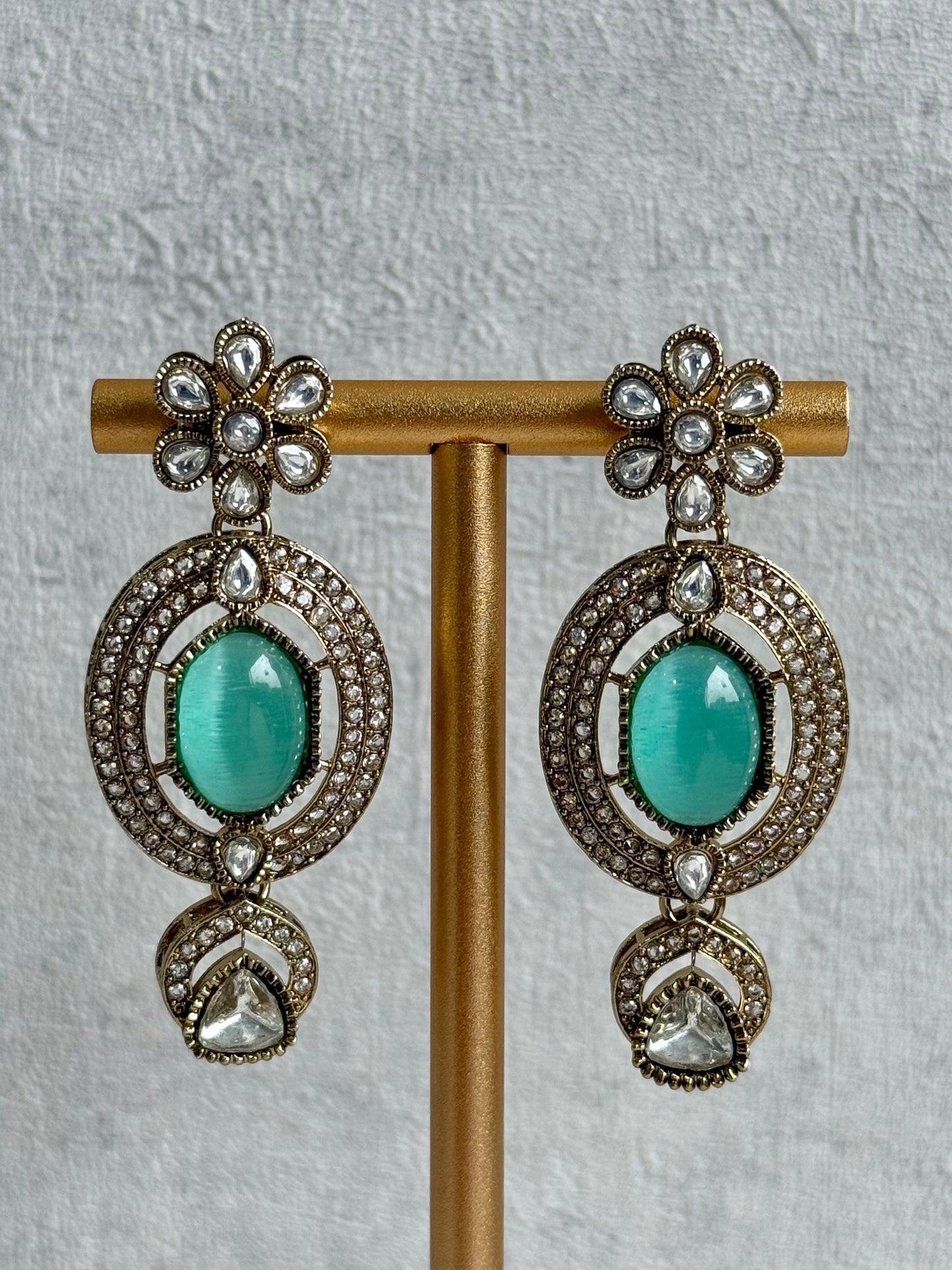 Ayura Designs Emanya Choker Set – Choker, Earrings & Tikka with Mirror-Cut Stones, Aqua & Antique Gold Detailing