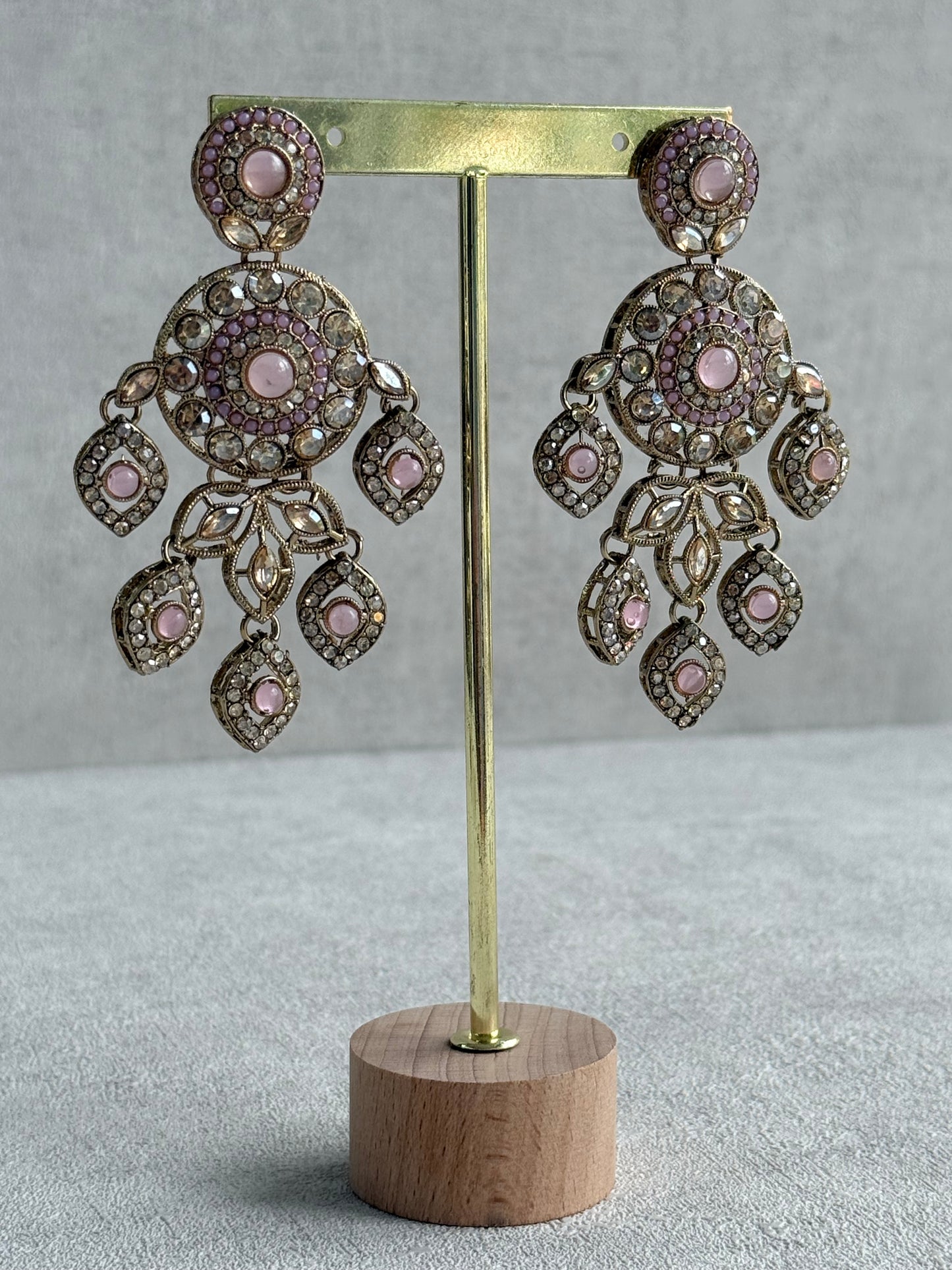 Ayura Designs Vanika Earrings – Lilac, Blush Pink & Champagne Crystal Gold Finish