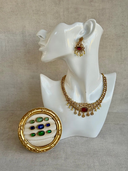 Ayura Designs Amreen Set with Earrings – Interchangeable Centre Stones with Peacock Motifs, Crystal Detailing & Pearl Drops