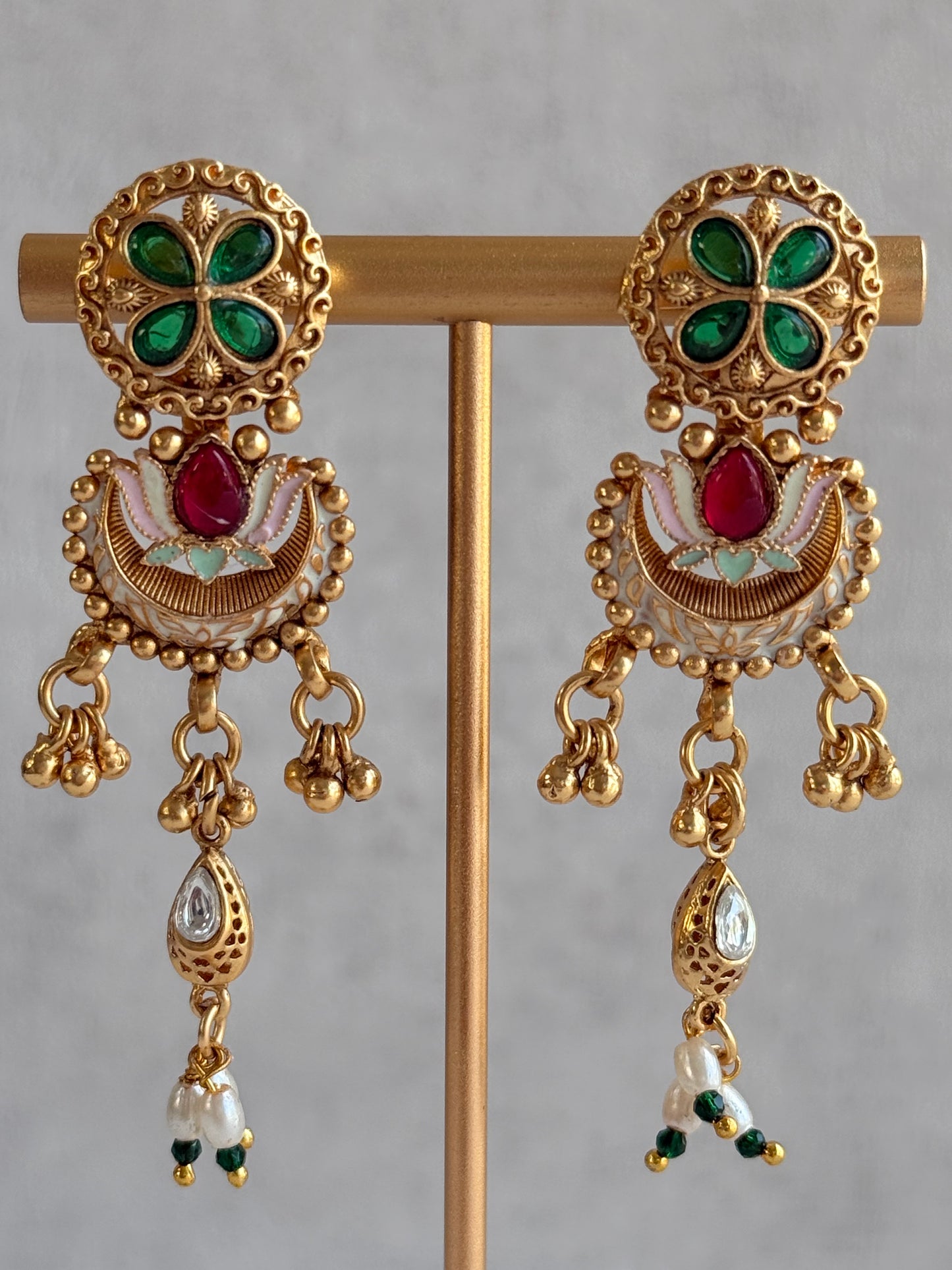 Ayura Designs Aavya Necklace Set – Aqua Green & Rani Pink Kundan Meenakari Design