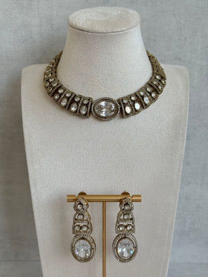 Ayura Designs Sadie Necklace Set with Earrings – Moissanite Style Stones & Crystal Halo Detailing