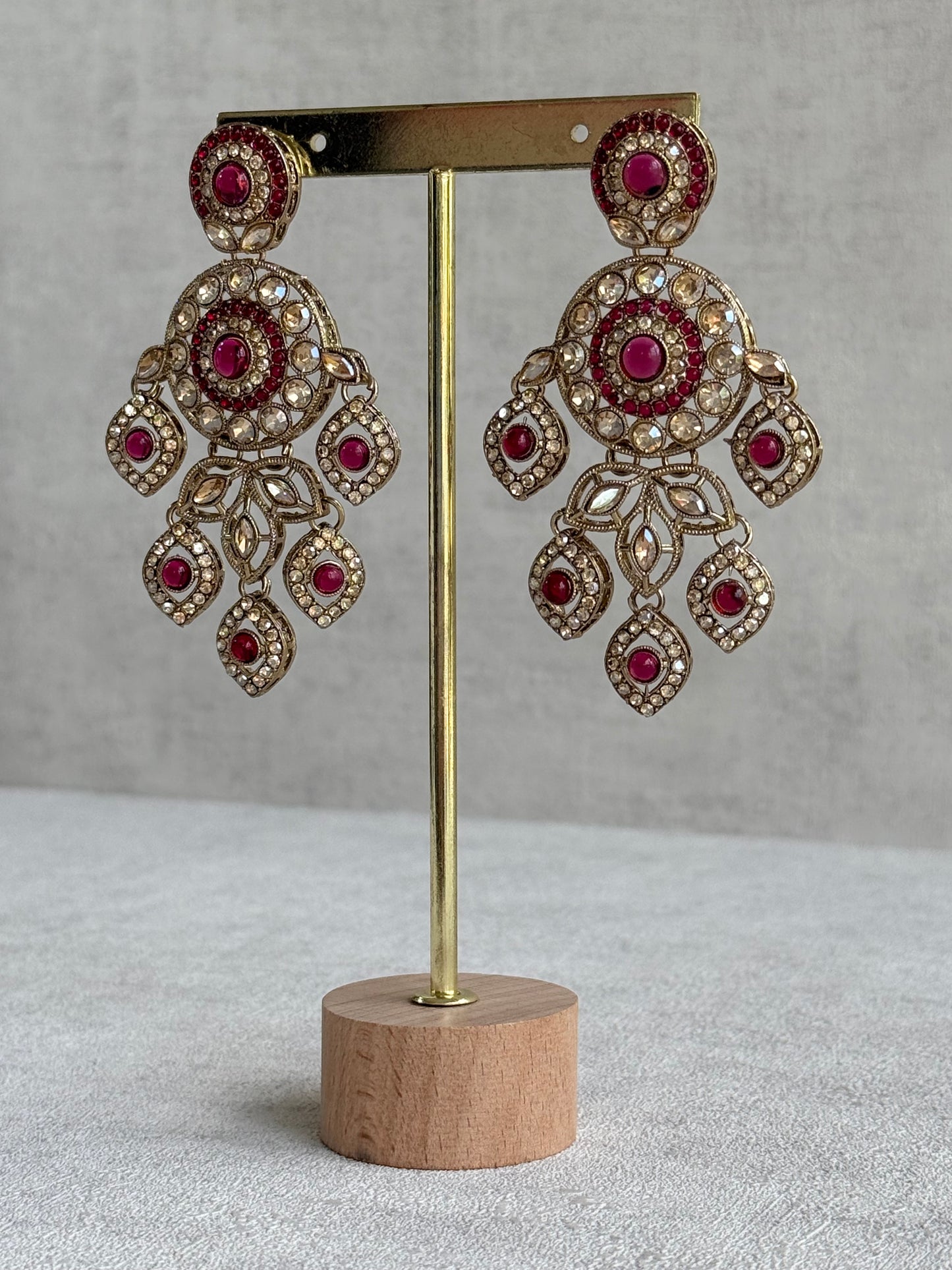 Ayura Designs Vanika Earrings – Rani Pink & Champagne Crystal Gold Finish