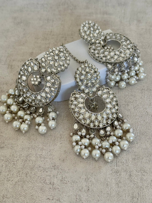 Ayura Designs Roshni Tikka Set - Silver Kundan with Pearl Detailing