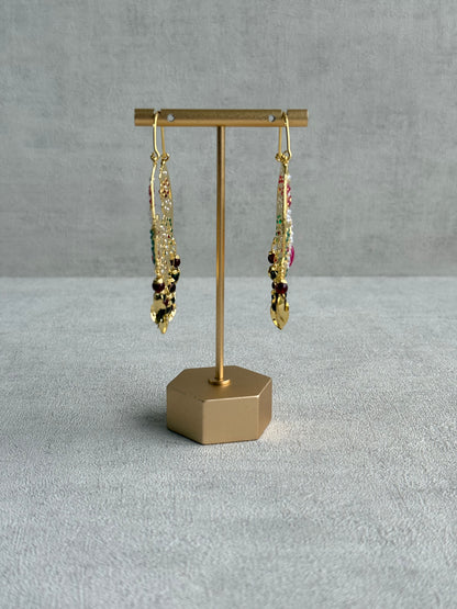Ayura Designs Nimrat Balis – Pink & Multicolour Stones with Maroon & Green Beads and Pippal Patti Detailing